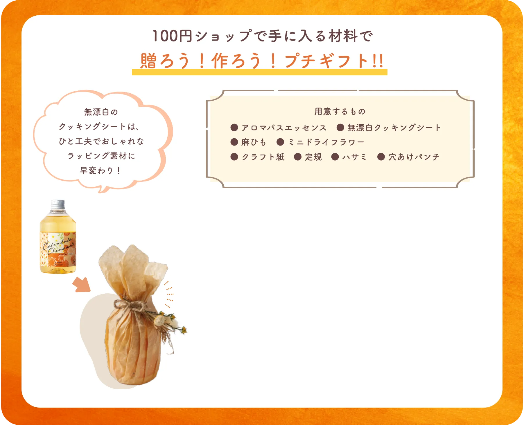 100円ショップで手に入る材料で贈ろう！作ろう！プチギフト!!