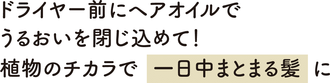 ドライヤー前にヘアオイルでうるおいを閉じ込めて!植物のチカラで一日中まとまる髪に
