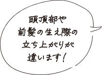頭頂部や前髪の生え際の立ち上がりが違います!