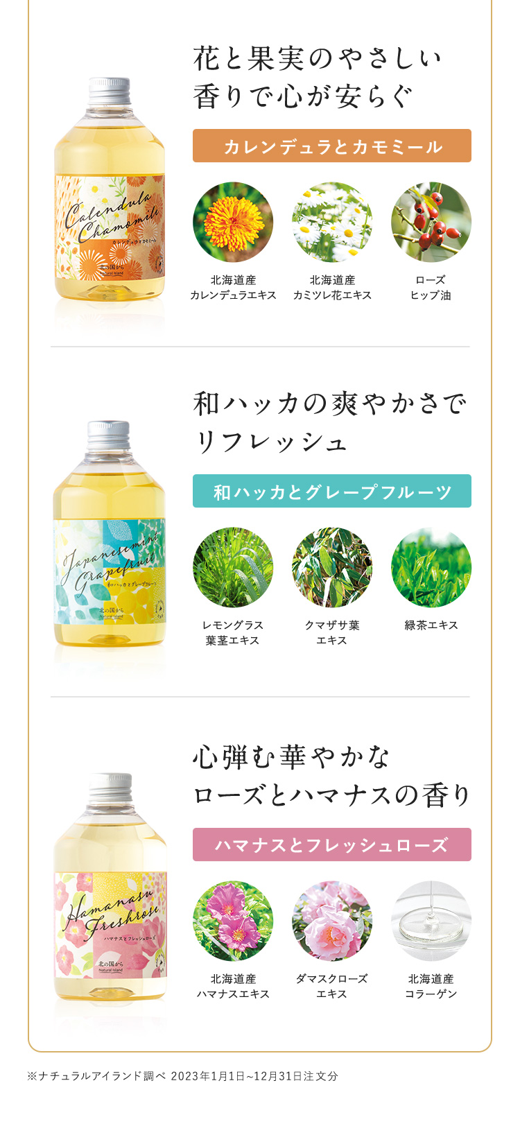 花と果実のやさしい香りで心が安らぐ