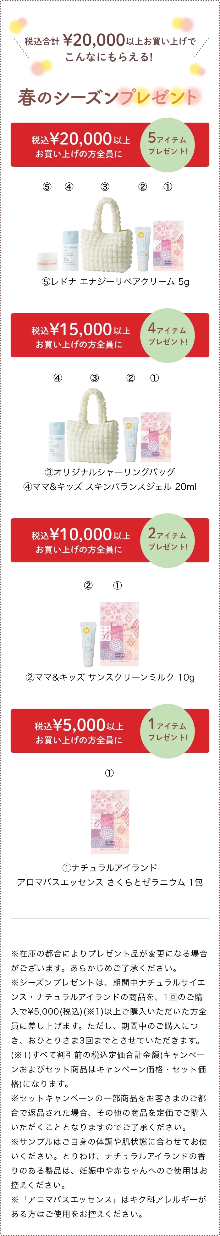 ¥20,000(税込)以上の購入で 5商品を全員にプレゼント!