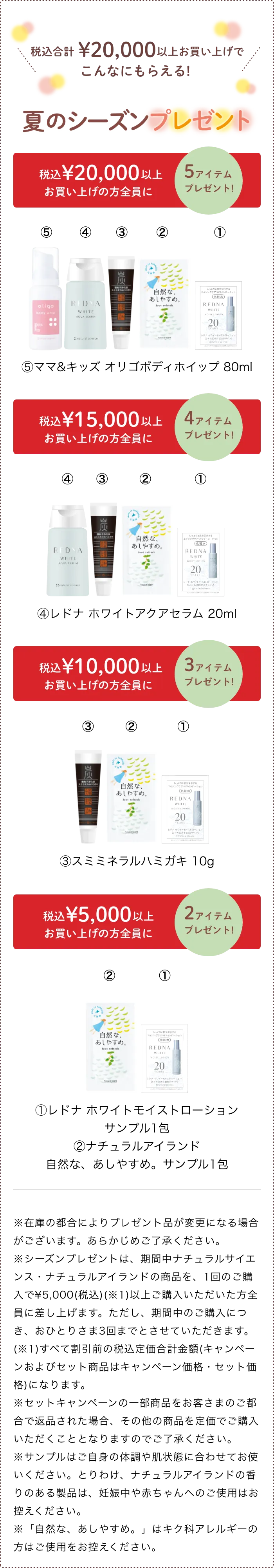 ¥20,000(税込)以上の購入で 5商品を全員にプレゼント!