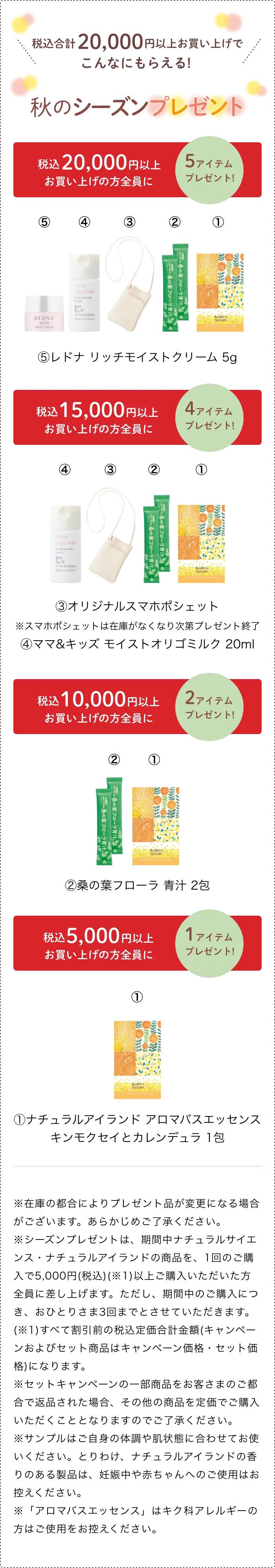 ¥20,000(税込)以上の購入で 5商品を全員にプレゼント!