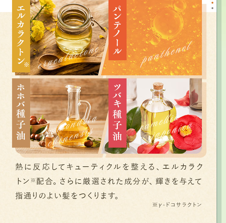 熱に反応してキューティクルを整える、エルカラクトン※配合。